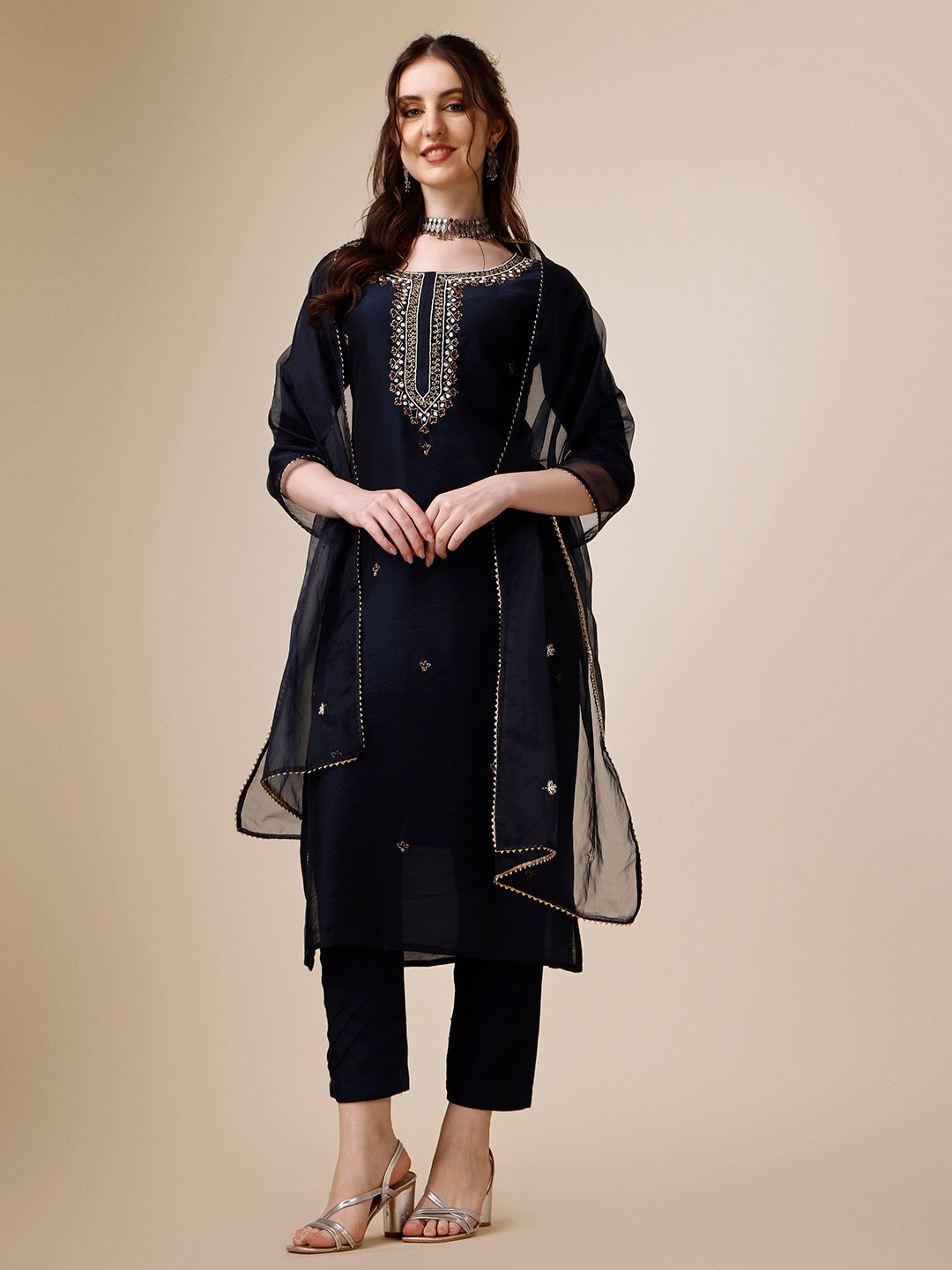 Embroidered Kurta with Pant and Dupatta Set