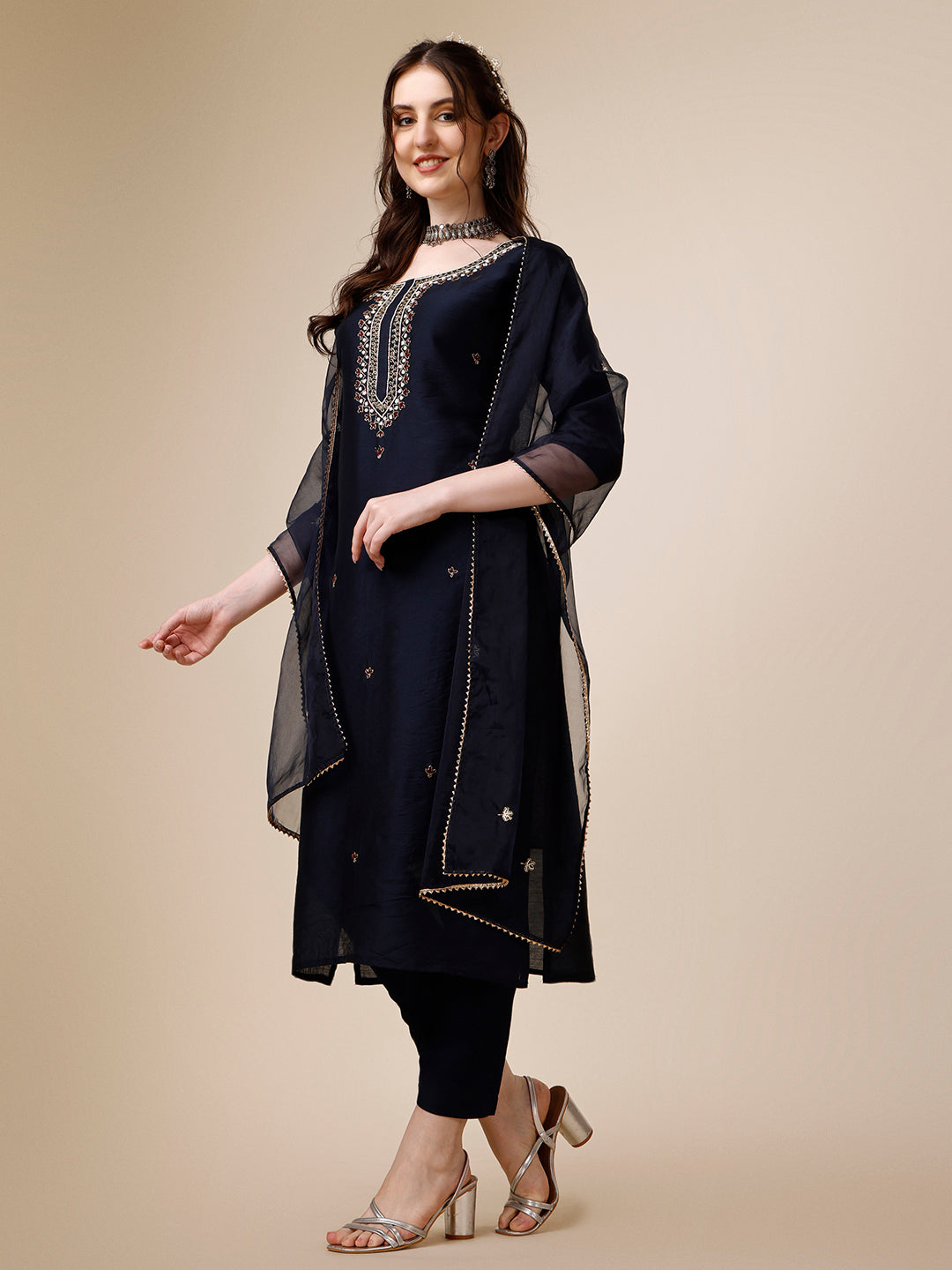 Embroidered Kurta with Pant and Dupatta Set