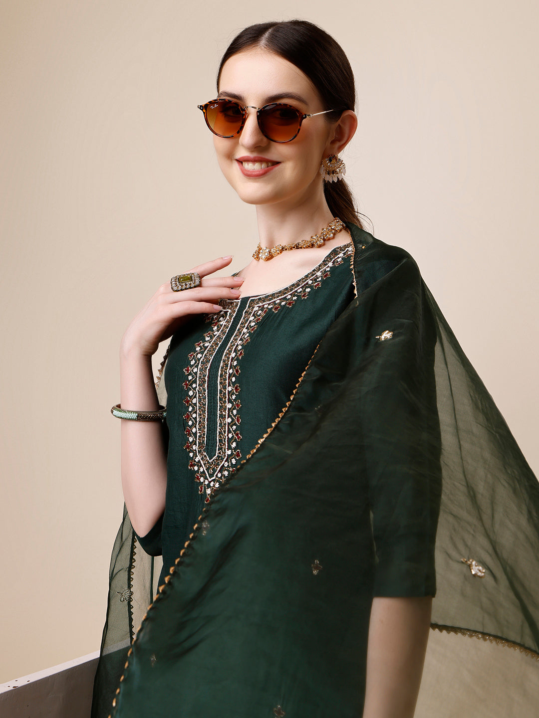 Embroidered Kurta with Pant and Dupatta Set