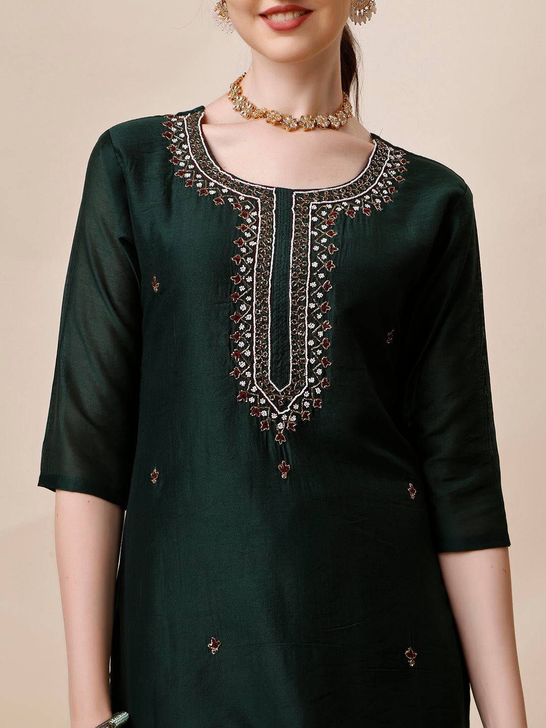 Embroidered Kurta with Pant and Dupatta Set