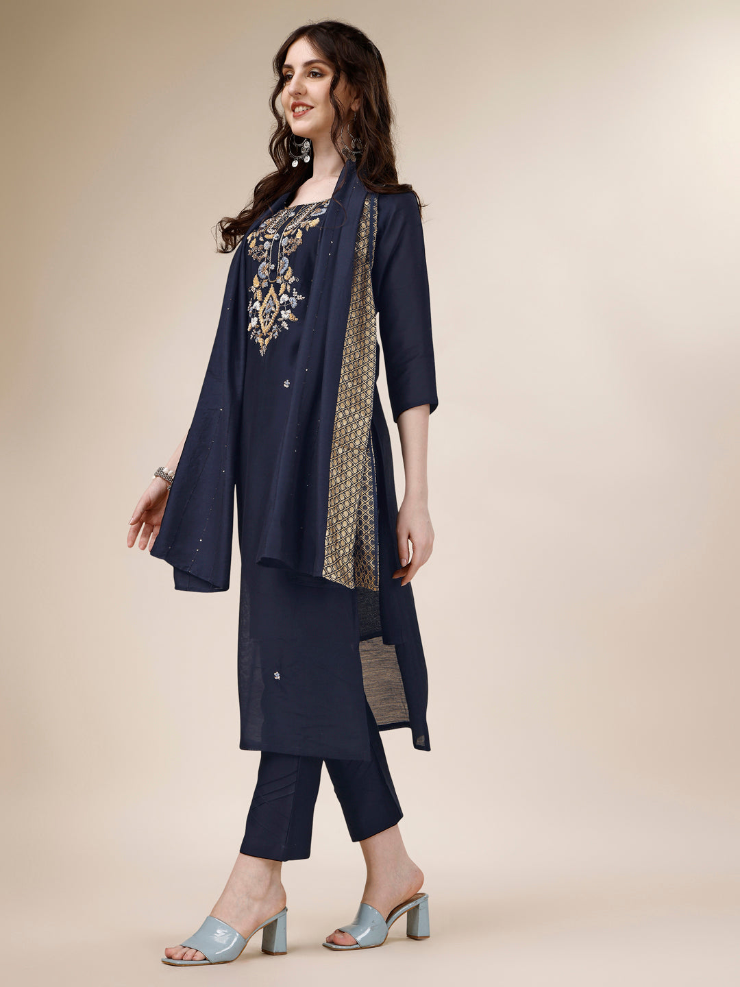 Embroidered Kurta with Pant and Dupatta Set