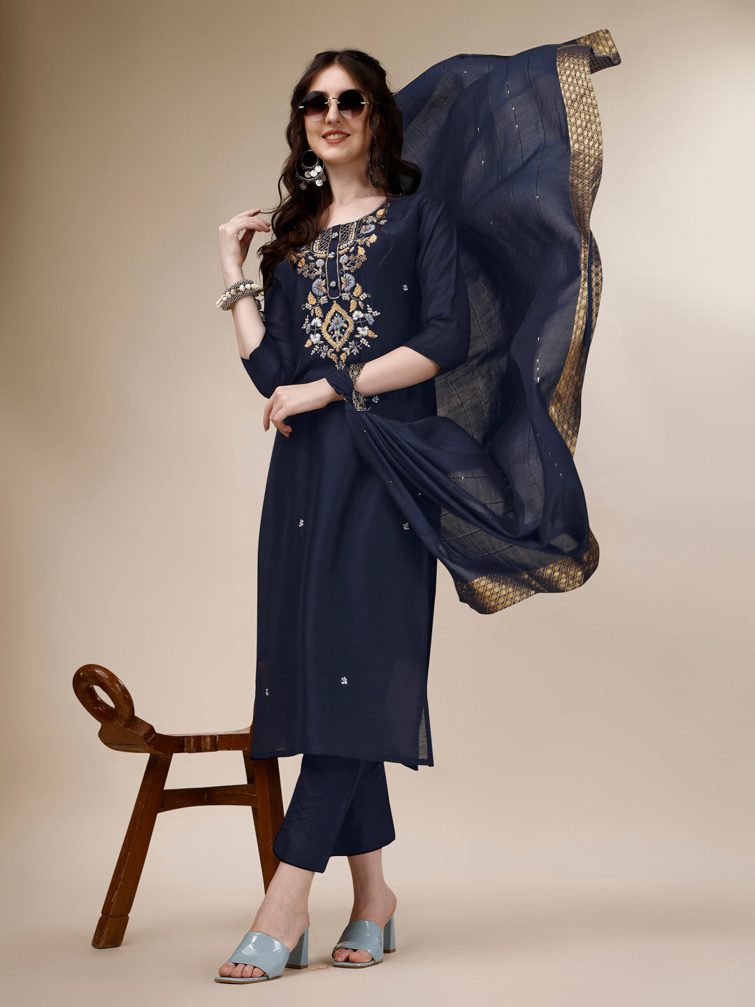 Embroidered Kurta with Pant and Dupatta Set