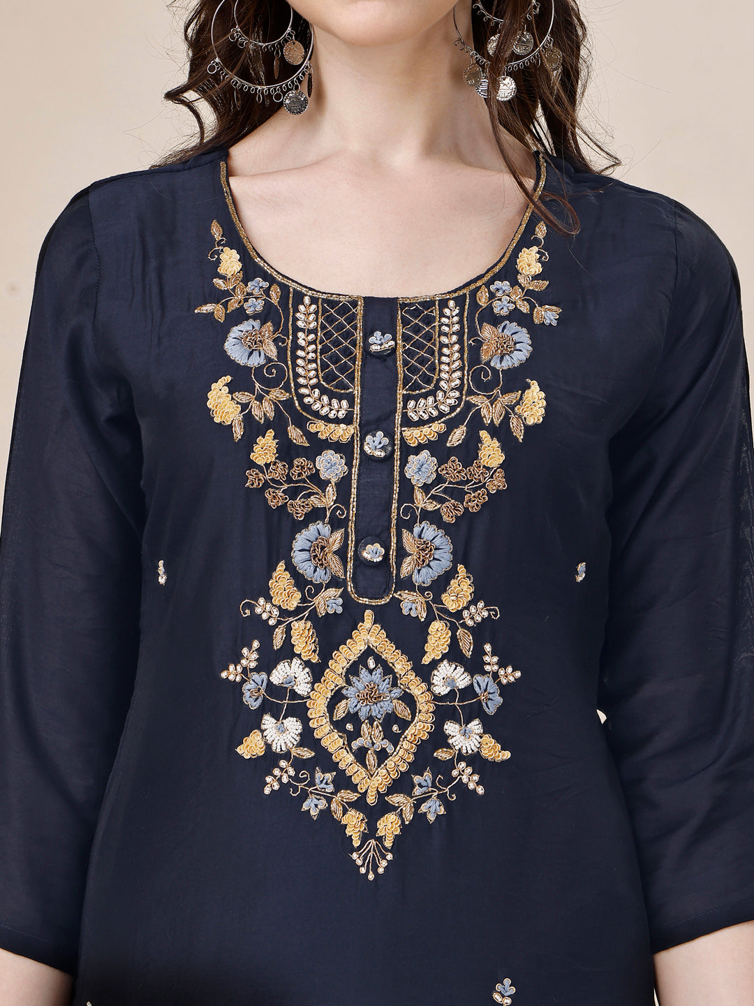 Embroidered Kurta with Pant and Dupatta Set