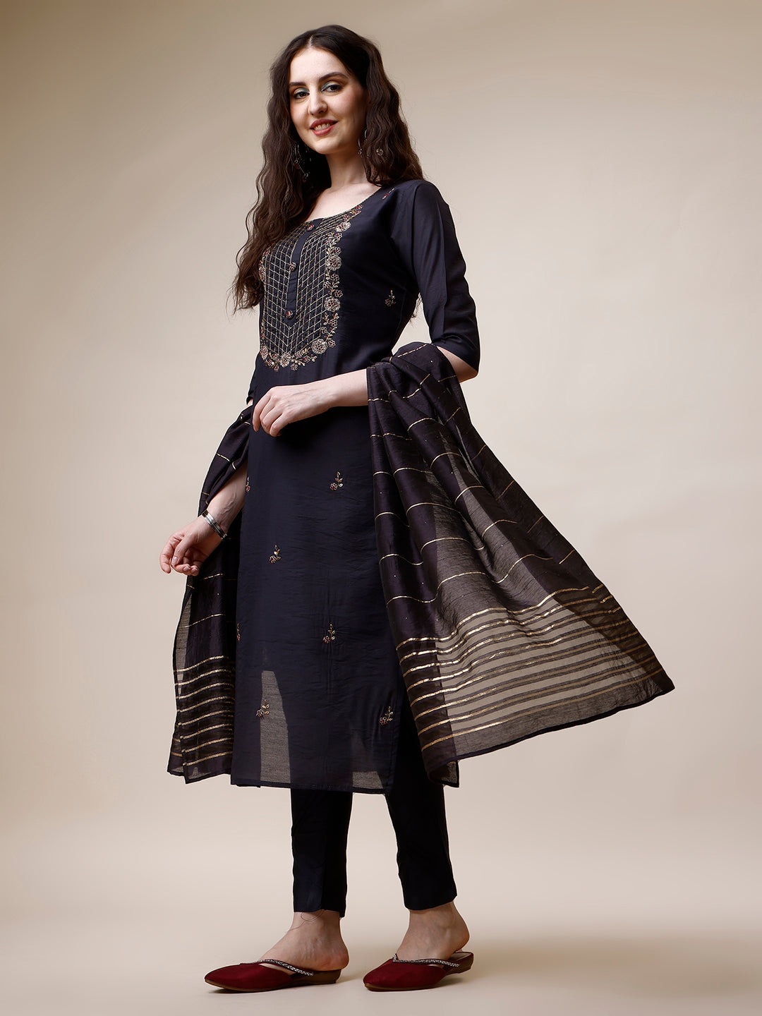 Embroidered Kurta with Pant and Dupatta Set