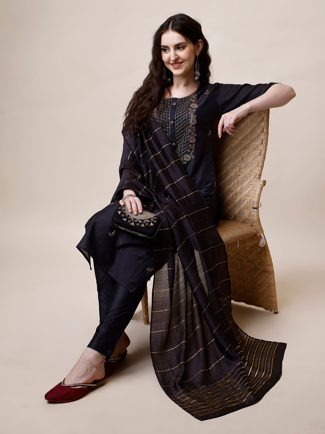 Embroidered Kurta with Pant and Dupatta Set