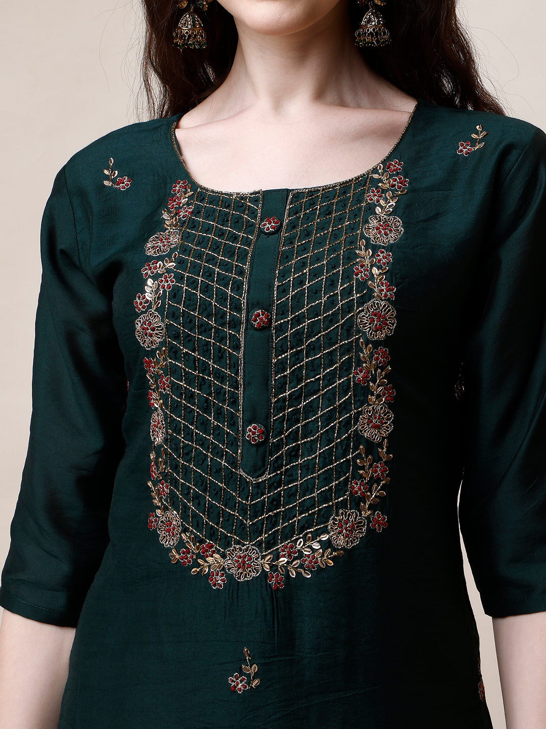 Embroidered Kurta with Pant and Dupatta Set