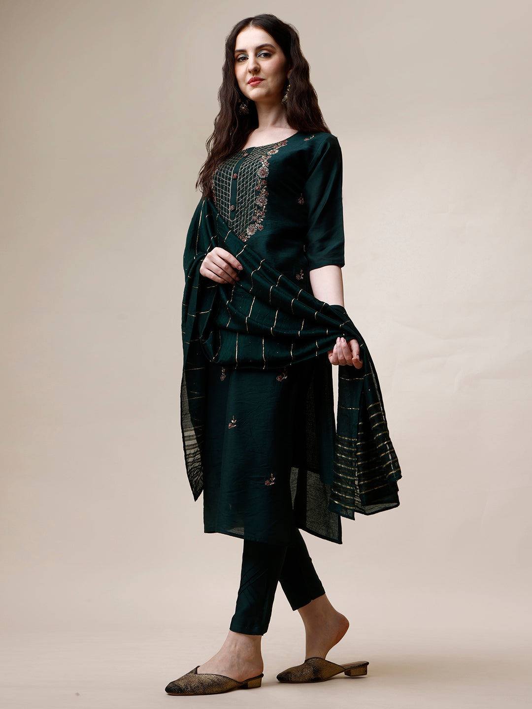 Embroidered Kurta with Pant and Dupatta Set