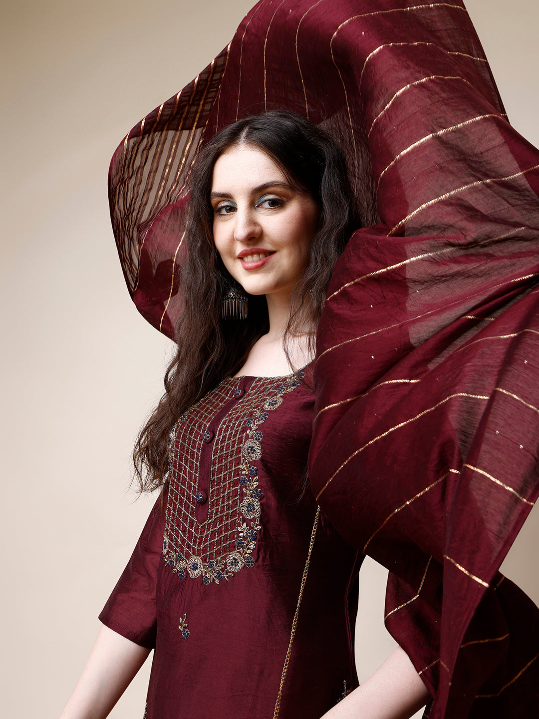 Embroidered Kurta with Pant and Dupatta Set