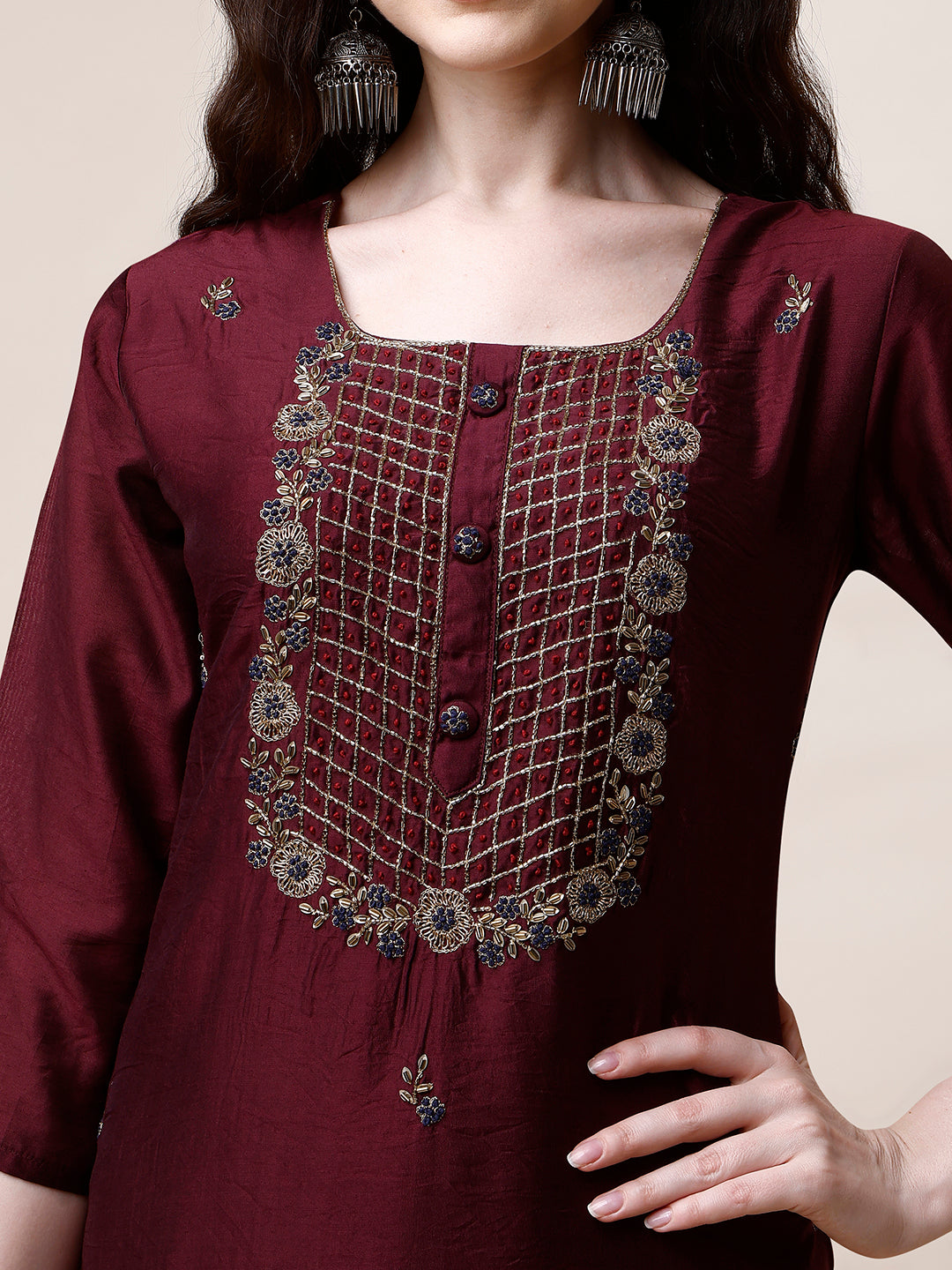 Embroidered Kurta with Pant and Dupatta Set