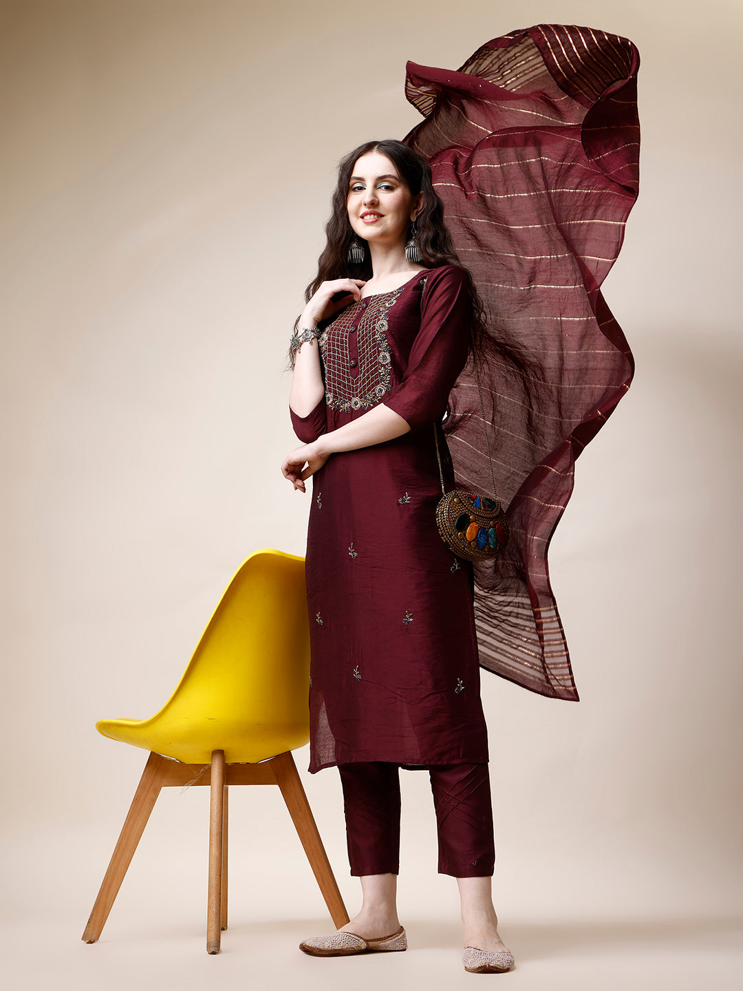 Embroidered Kurta with Pant and Dupatta Set