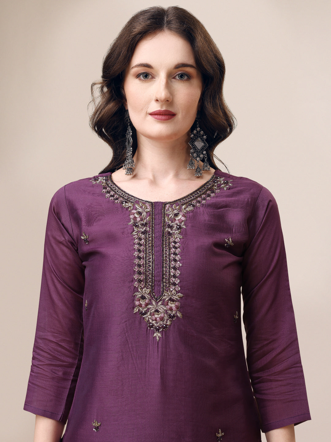 Hand Embroidered Kurta with Pant & Dupatta Set