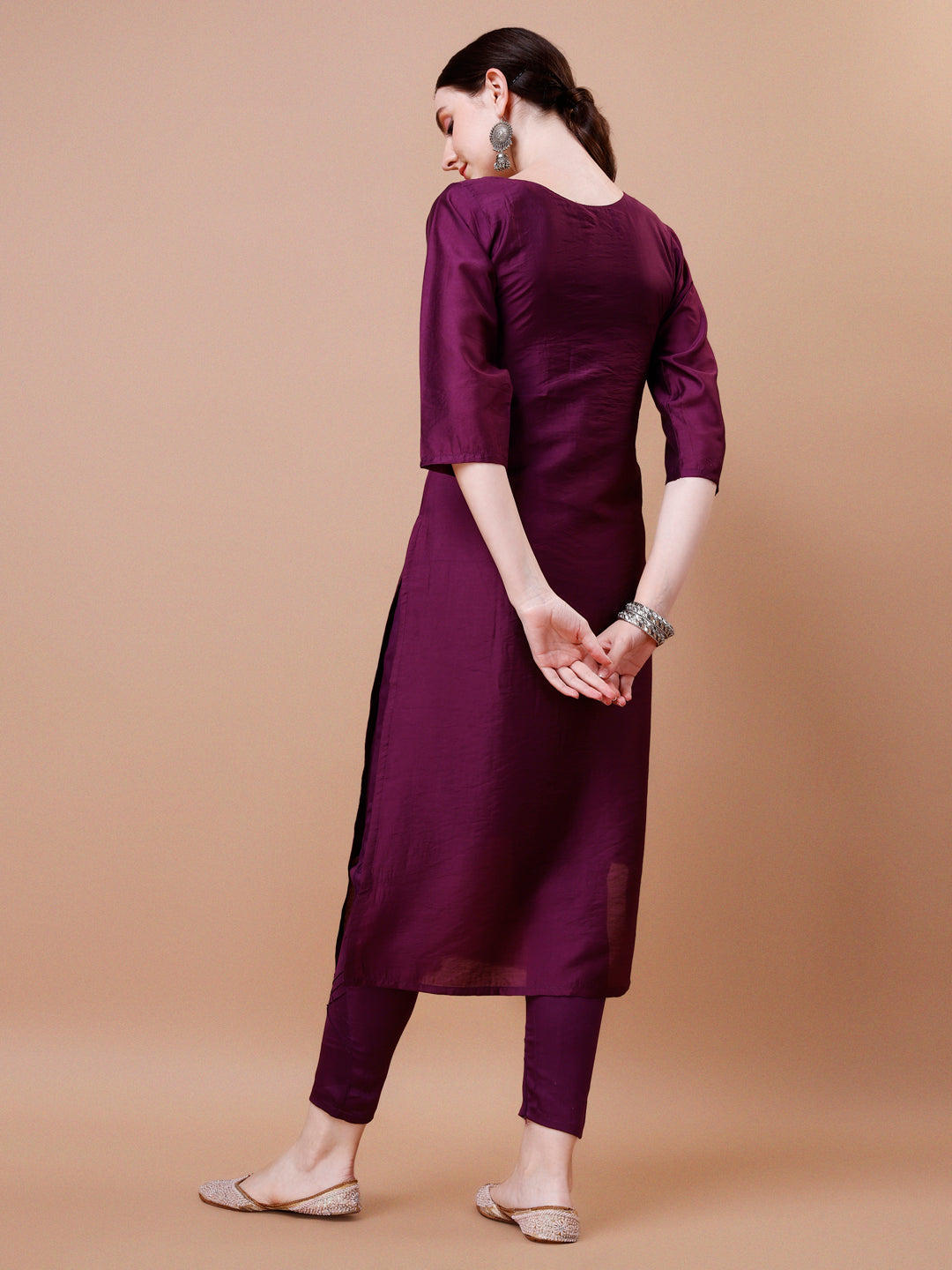 Placement Hand Embroidered Kurta with pant & Dupatta set