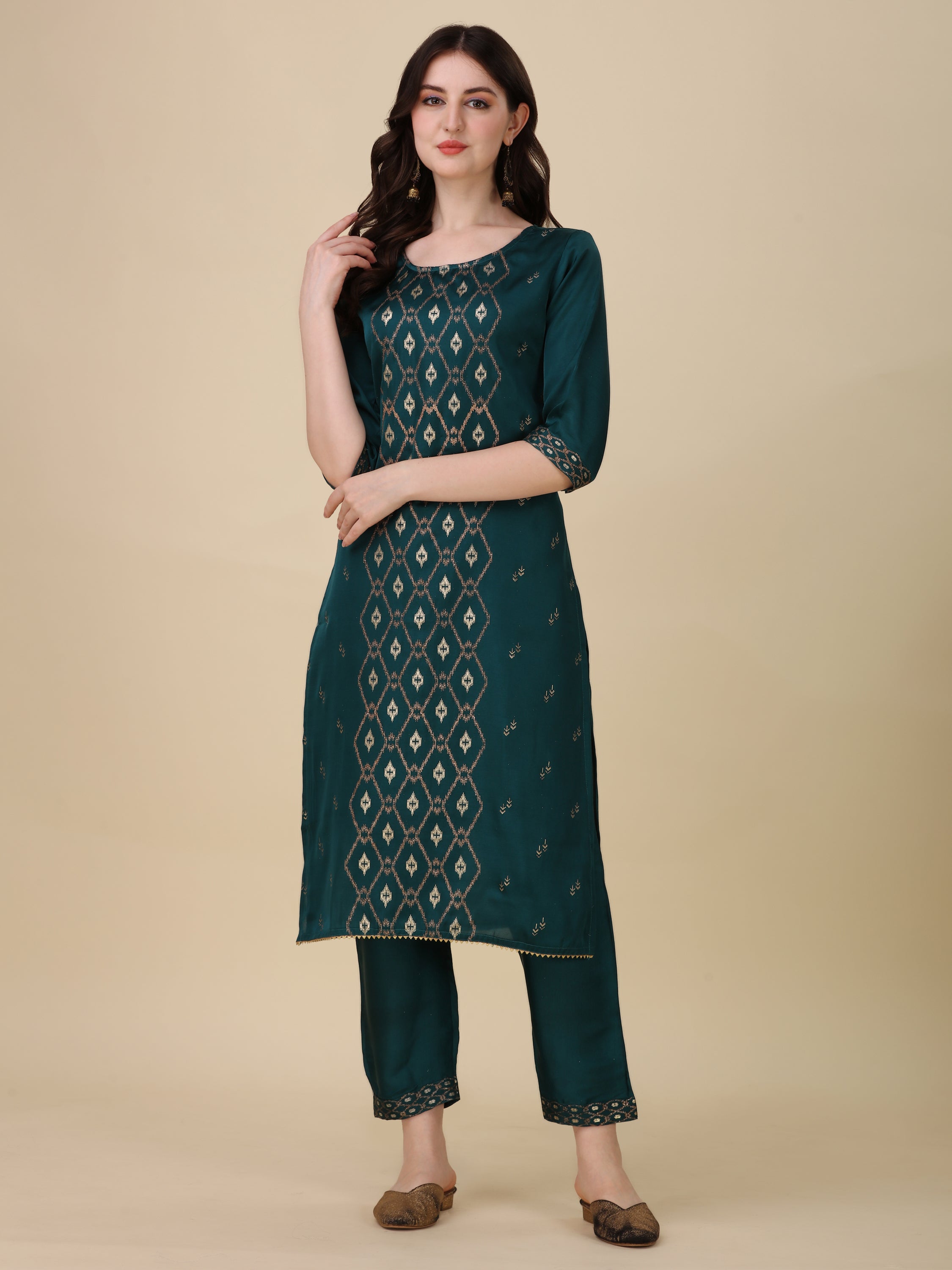 Foil Printed Kurta With Pant And Dupatta Set