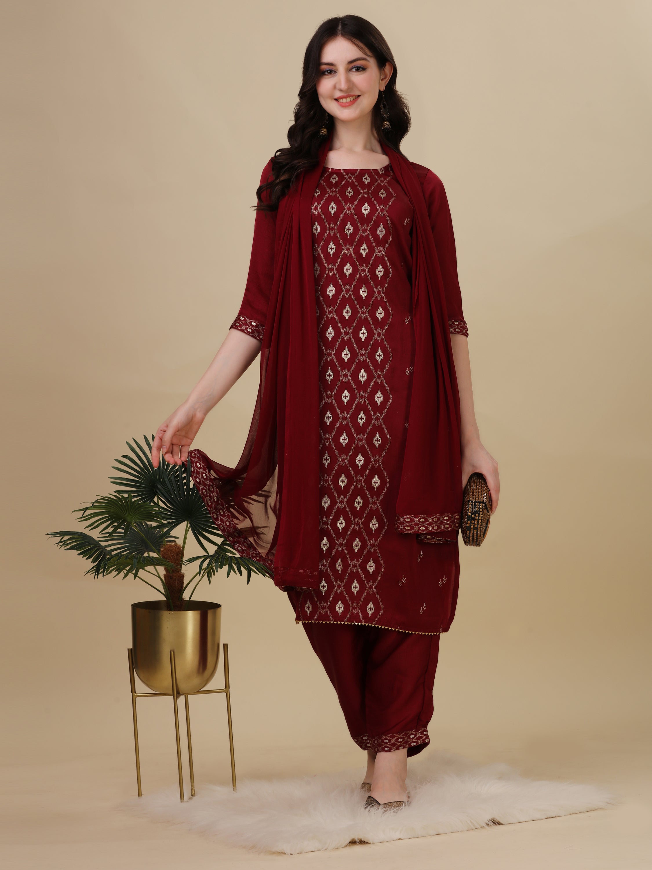 Foil printed kurta with pant And dupatta set