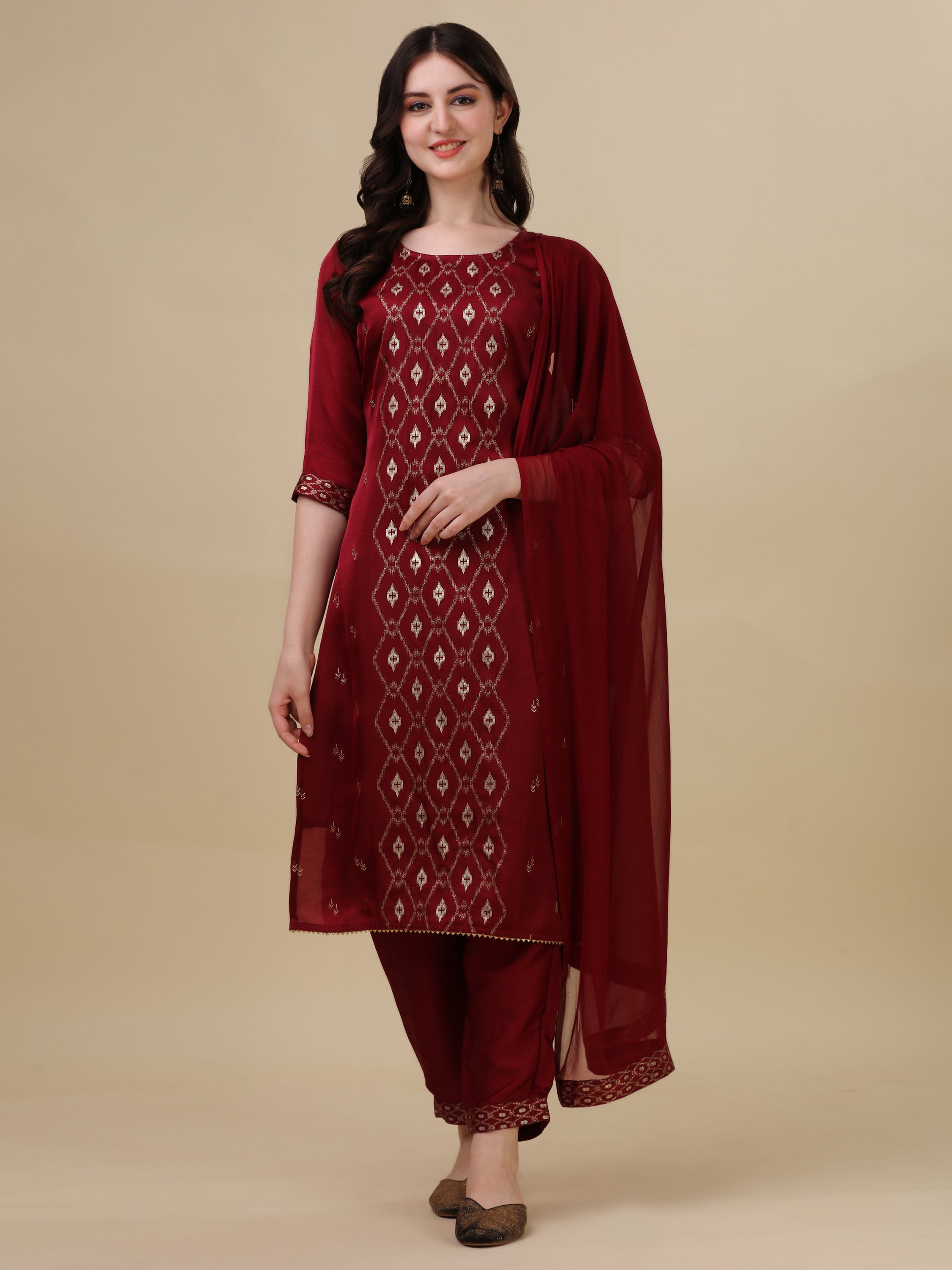 Foil printed kurta with pant And dupatta set