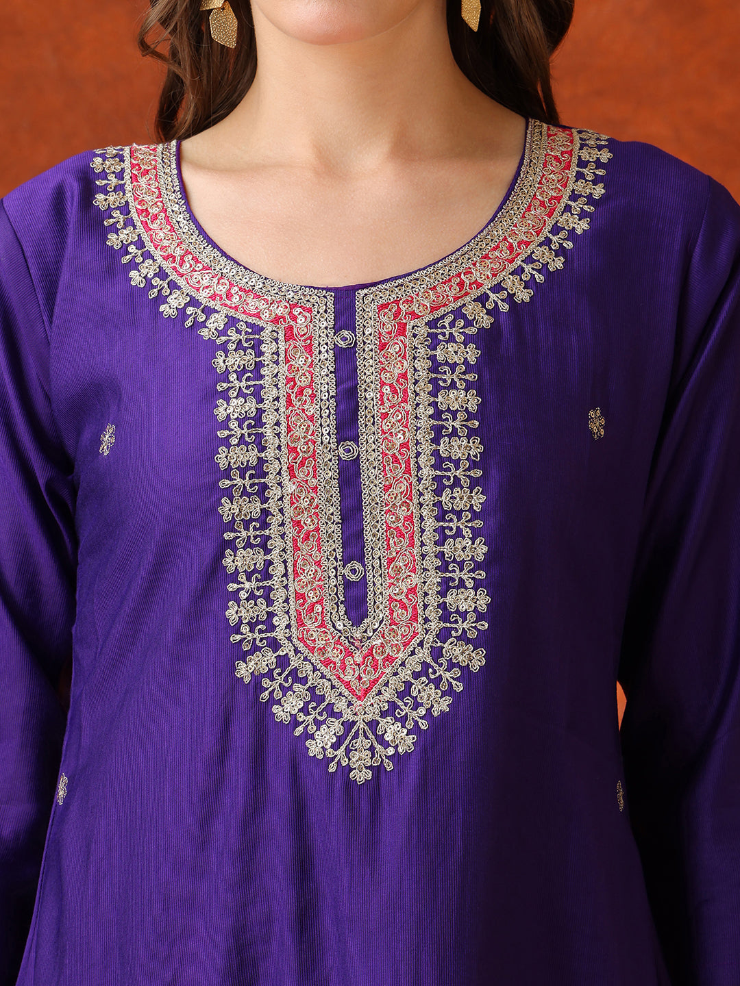 Sequin & Thread Embroidered Kurta with Pant & Embroidered Dupatta