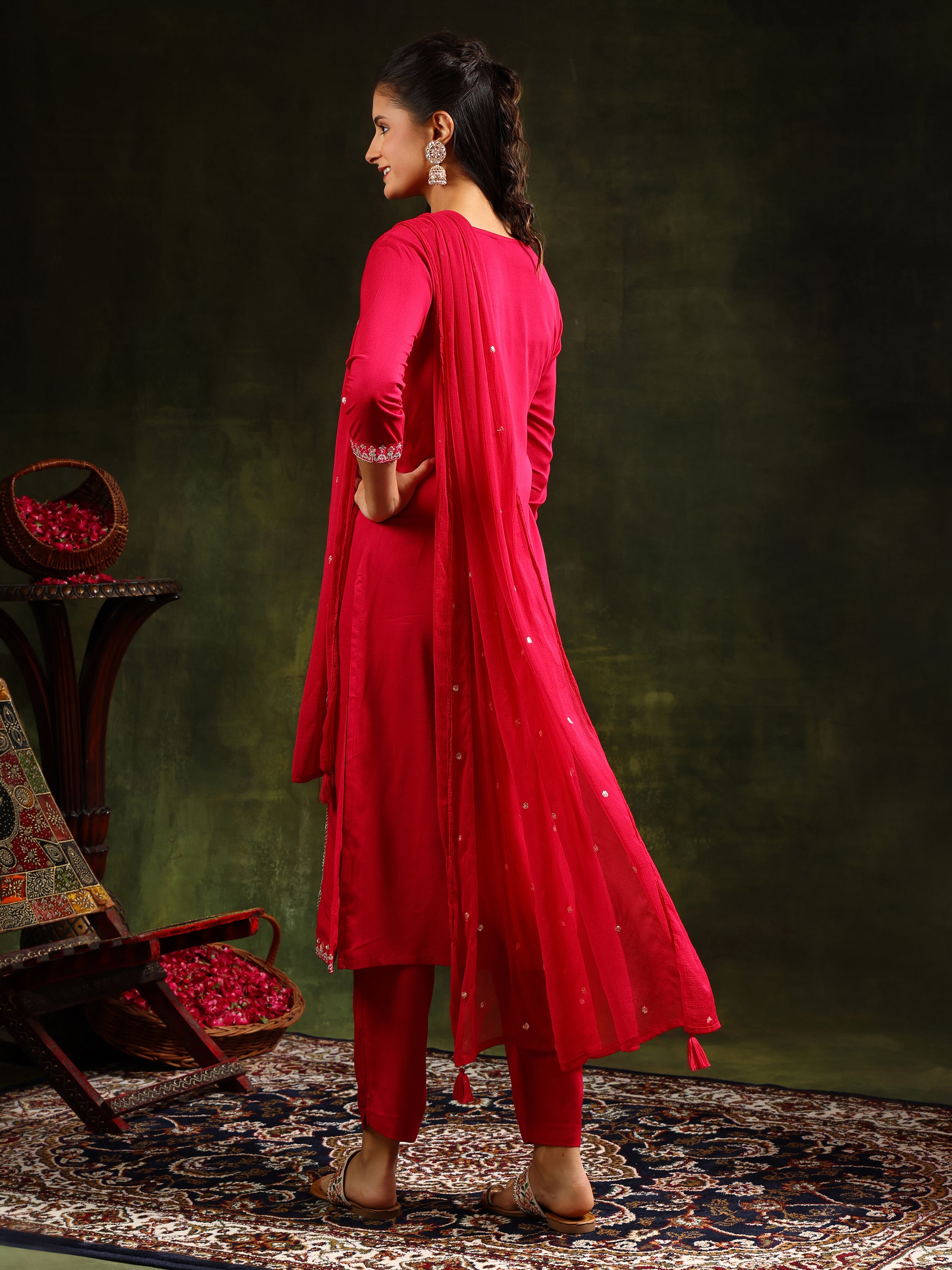 Mirror Embroidered Kurta with pant & Sequined Embroidered Dupatta