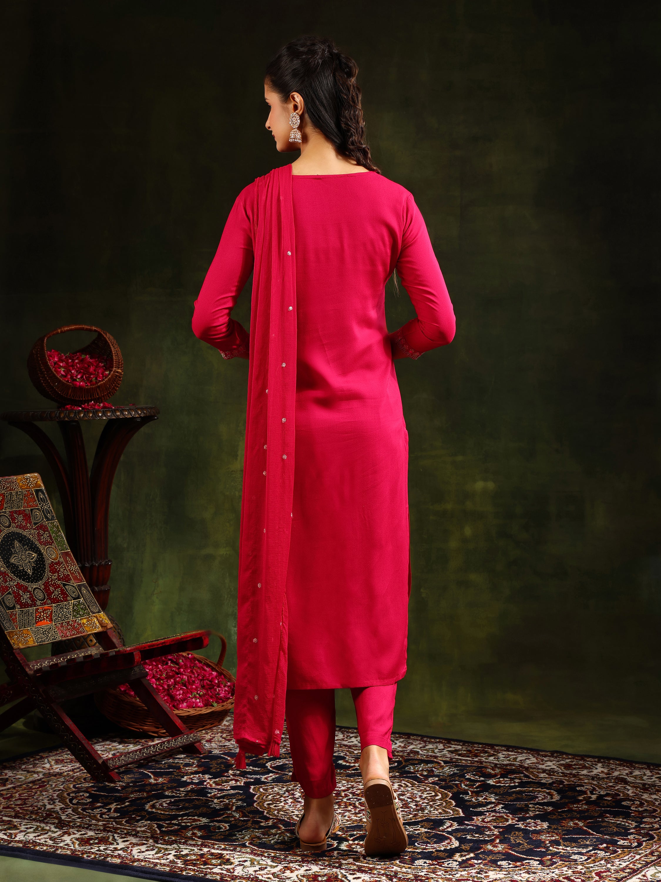 Mirror Embroidered Kurta with pant & Sequined Embroidered Dupatta