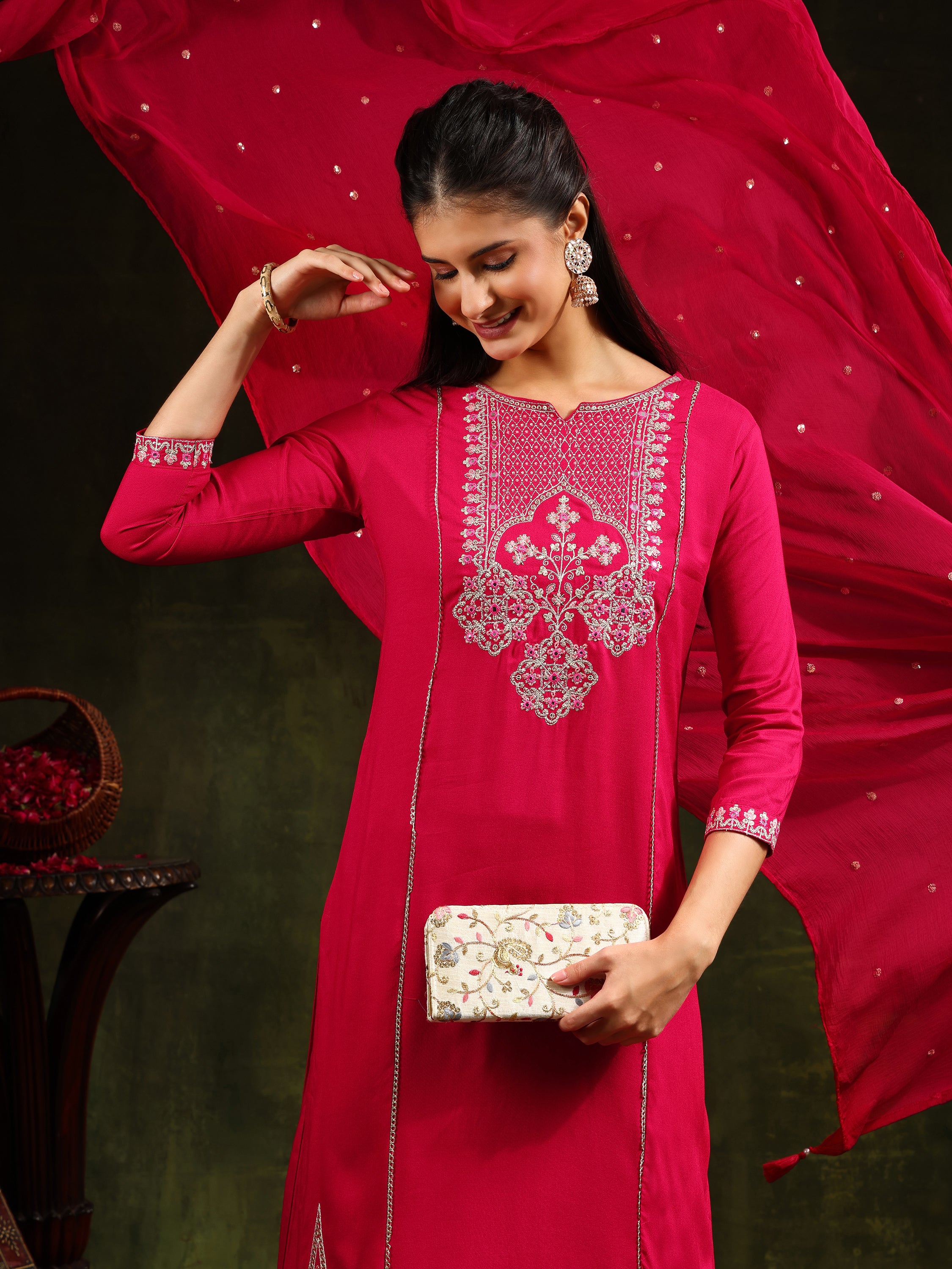 Mirror Embroidered Kurta with pant & Sequined Embroidered Dupatta