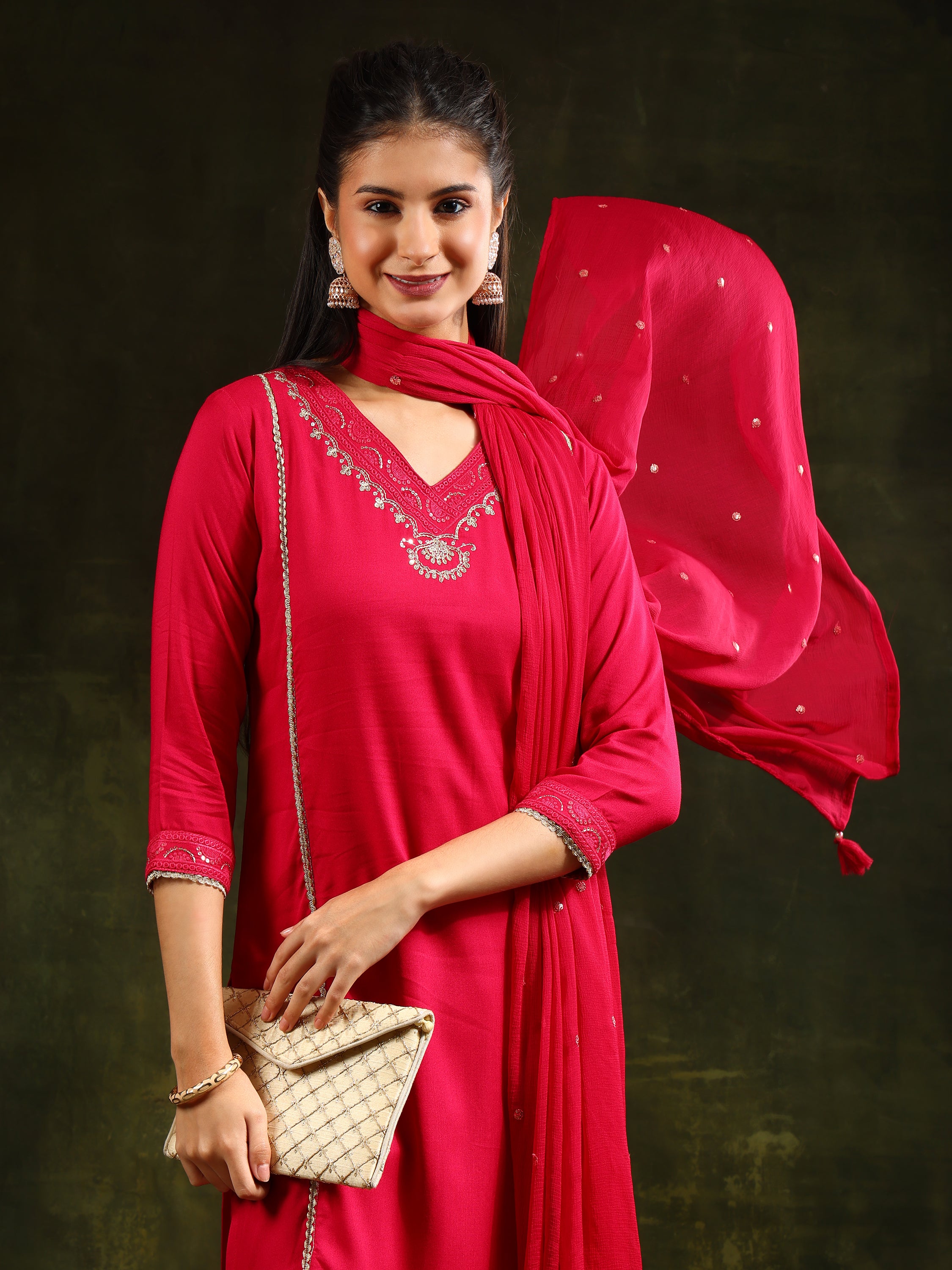 Sequined Embroidered Kurta with pant & Sequined Embroidered Dupatta