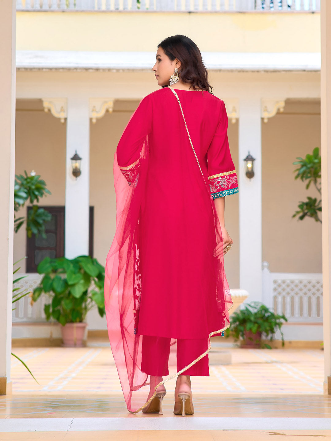 Embroidered Kurta with pant & Lace Dupatta