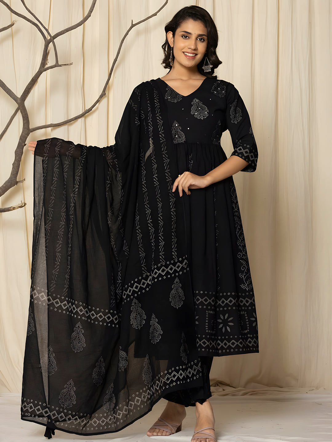 Printed Cotton Anarkali Kurta with pant & Dupatta