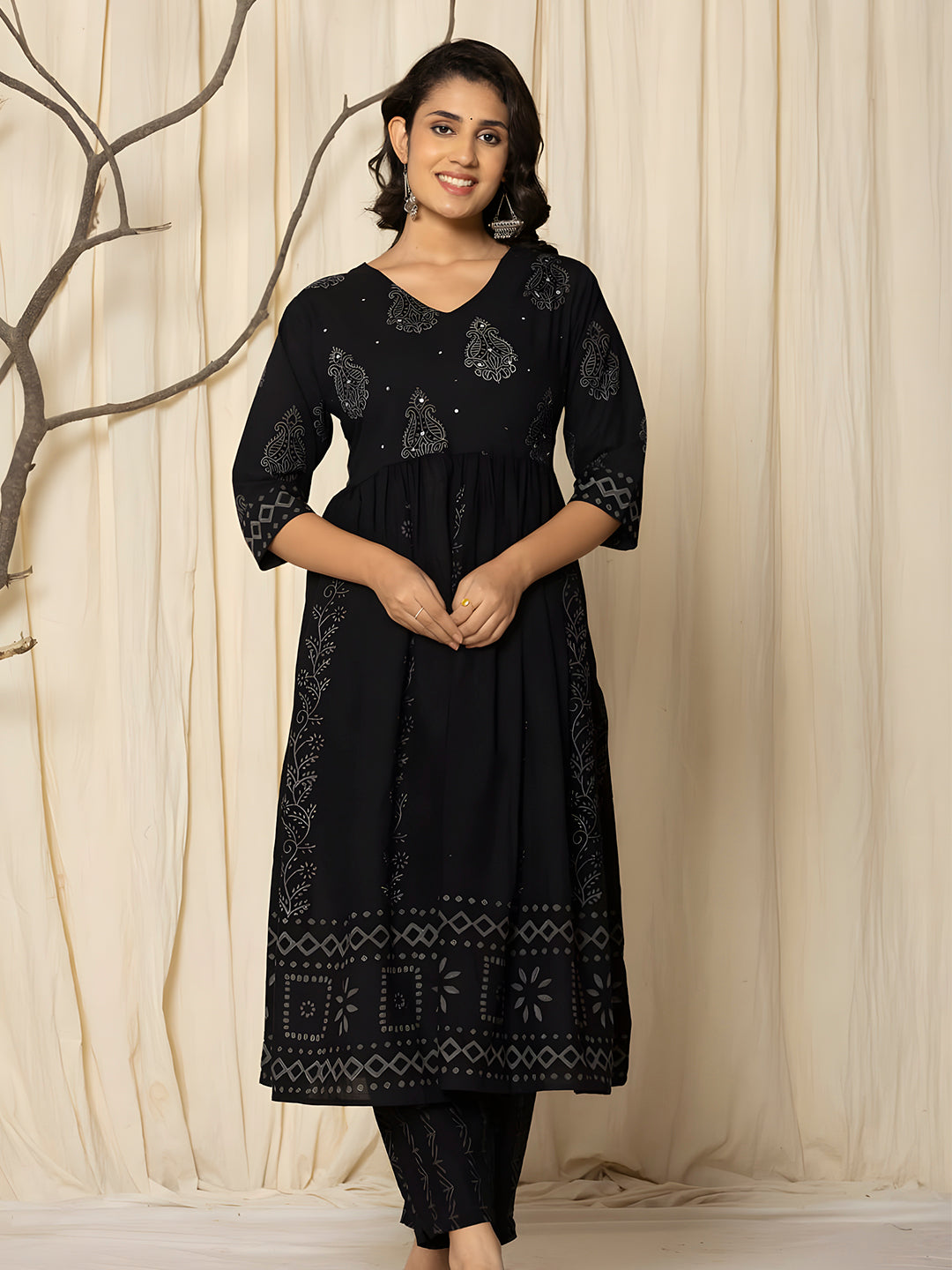 Printed Cotton Anarkali Kurta with pant & Dupatta