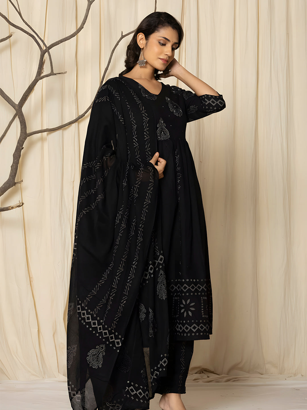 Printed Cotton Anarkali Kurta with pant & Dupatta