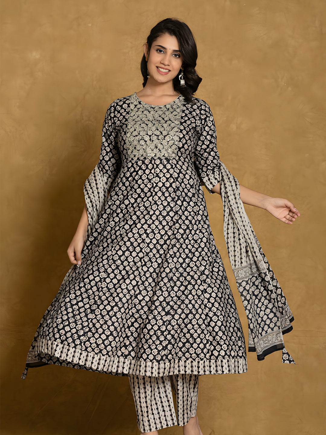 Printed Cotton Anarkali Kurta with pant & Dupatta