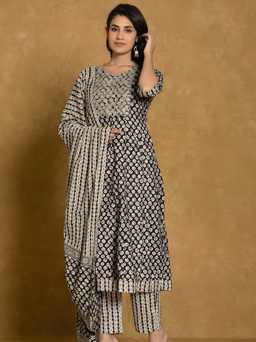 Printed Cotton Anarkali Kurta with pant & Dupatta