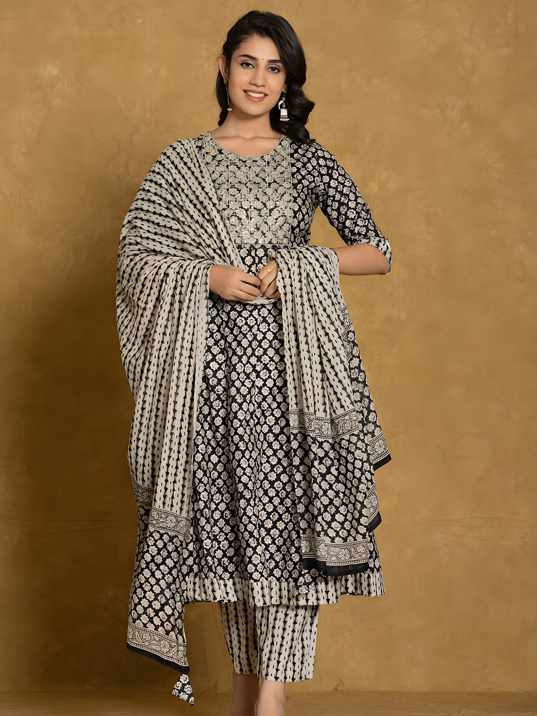 Printed Cotton Anarkali Kurta with pant & Dupatta