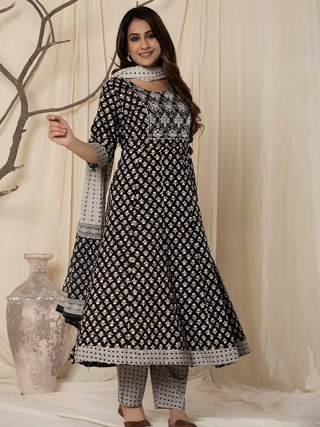 Printed Cotton Anarkali Kurta with pant & Dupatta