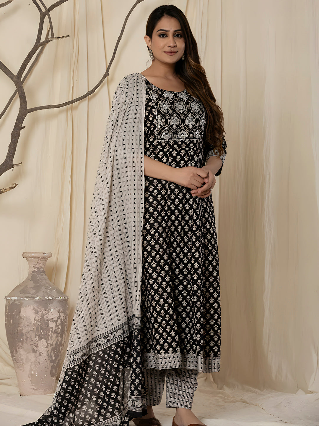 Printed Cotton Anarkali Kurta with pant & Dupatta