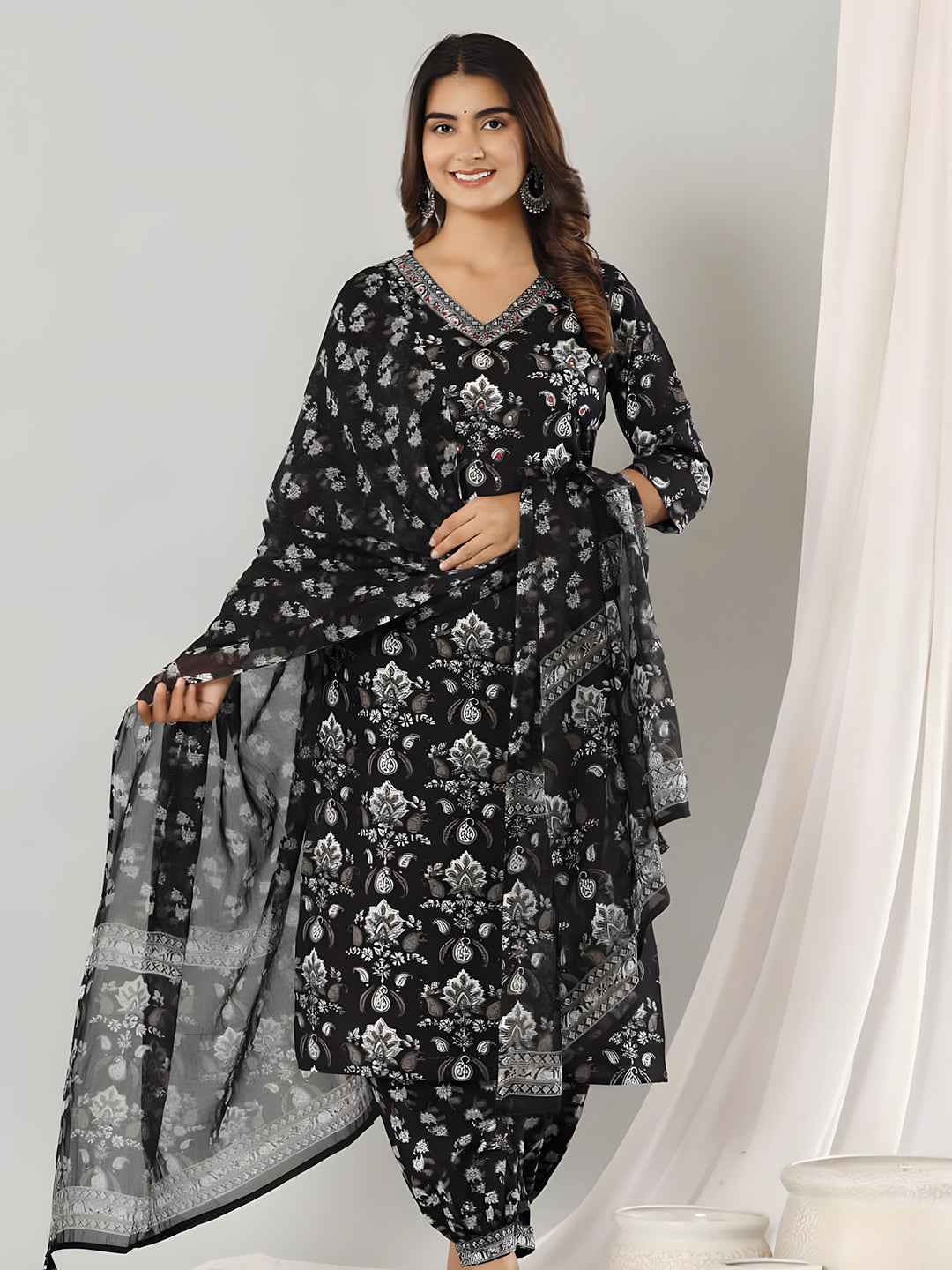 Printed Cotton Straight Kurta with pant & Dupatta