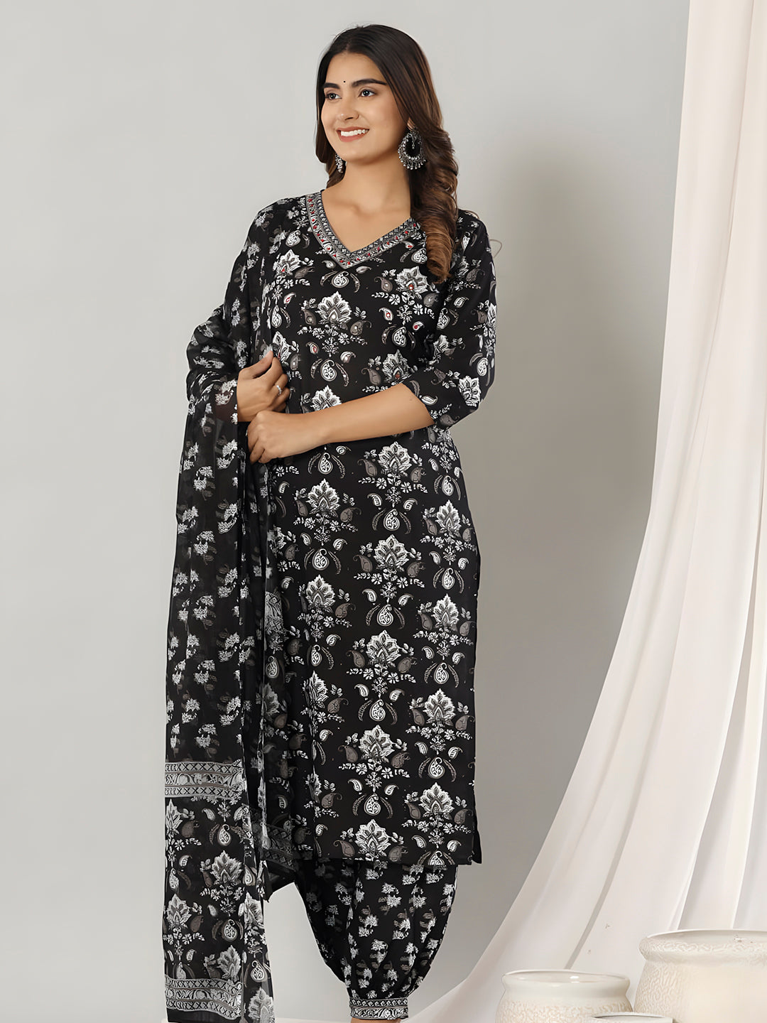 Printed Cotton Straight Kurta with pant & Dupatta