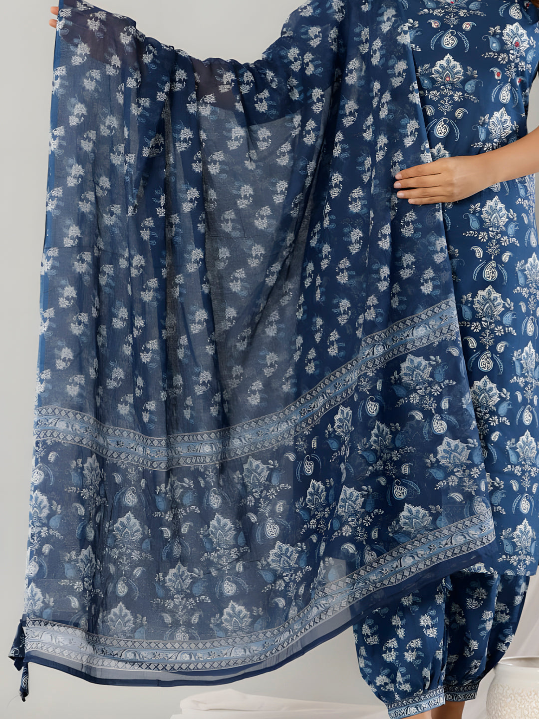 Printed Cotton Straight Kurta with pant & Dupatta