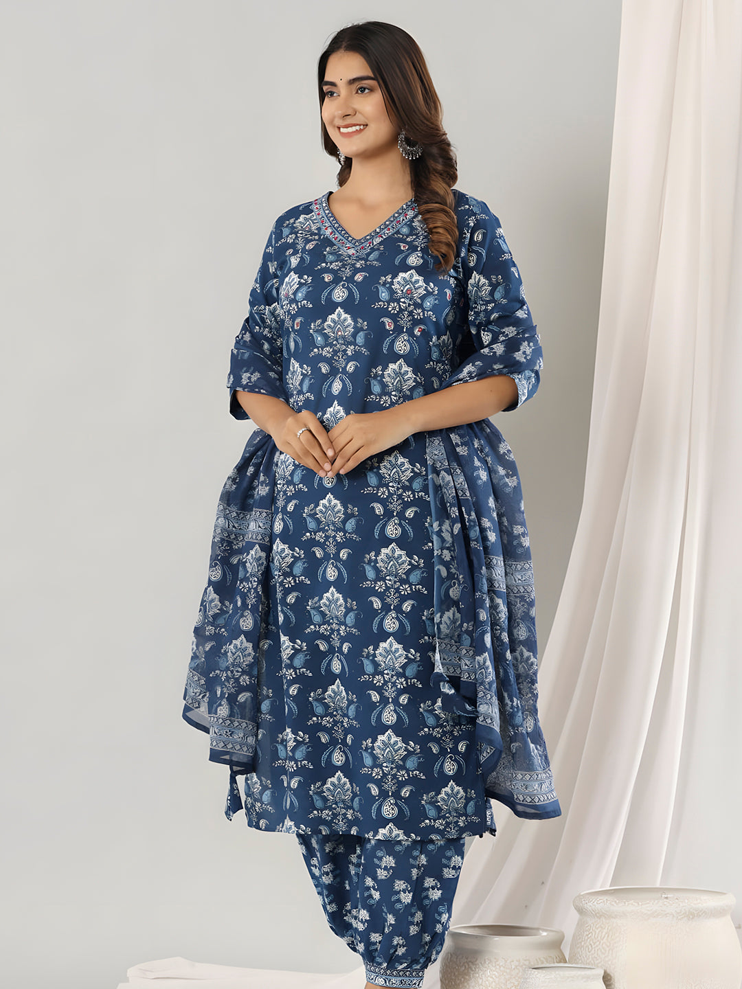 Printed Cotton Straight Kurta with pant & Dupatta