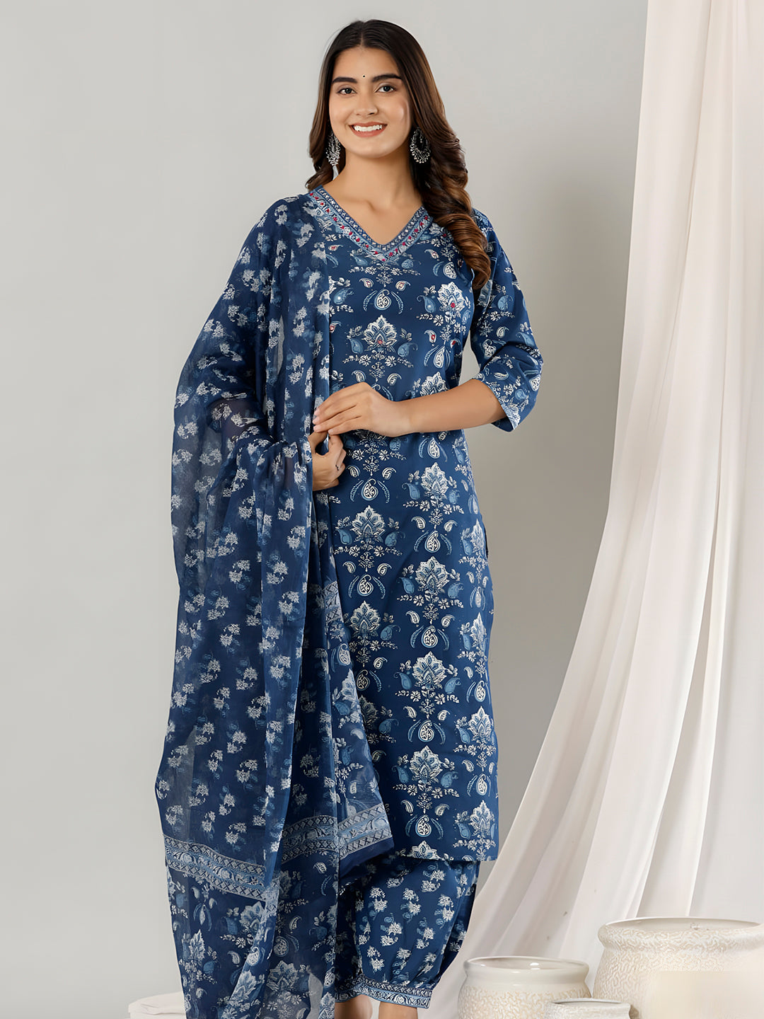 Printed Cotton Straight Kurta with pant & Dupatta