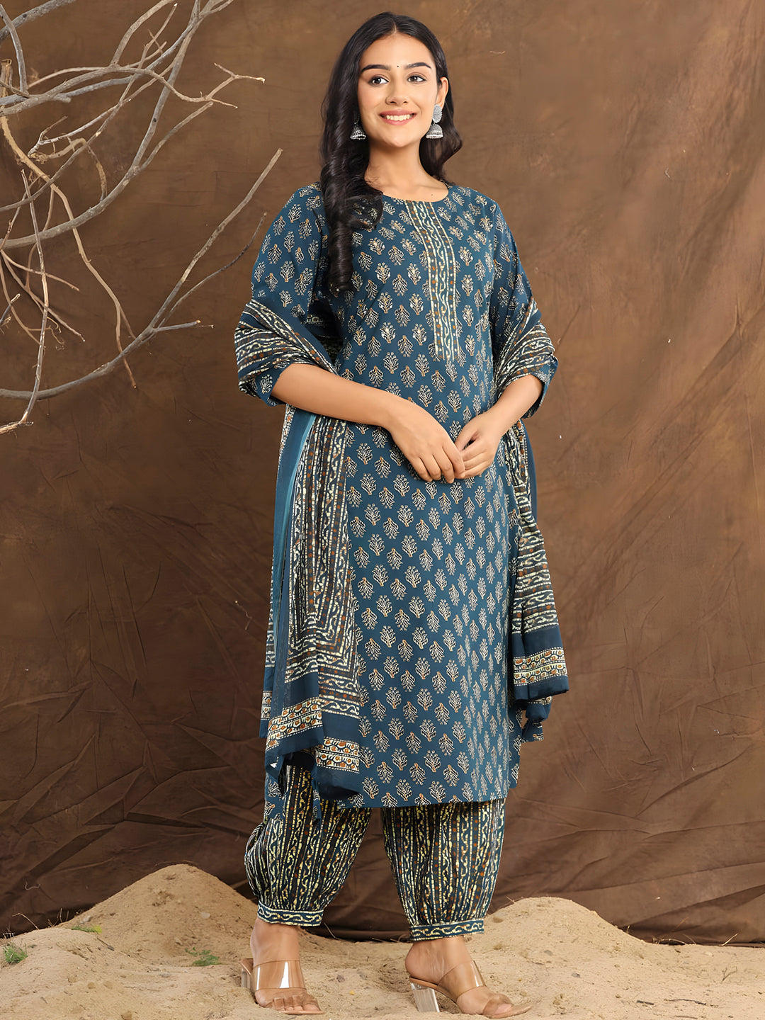 Printed Cotton Straight Kurta with pant & Dupatta