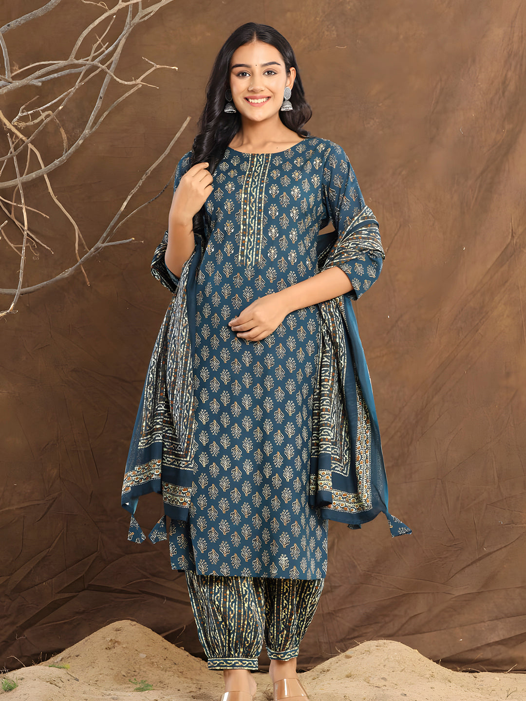 Printed Cotton Straight Kurta with pant & Dupatta