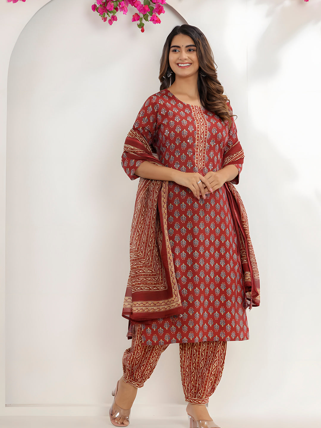 Printed Cotton Straight Kurta with pant & Dupatta