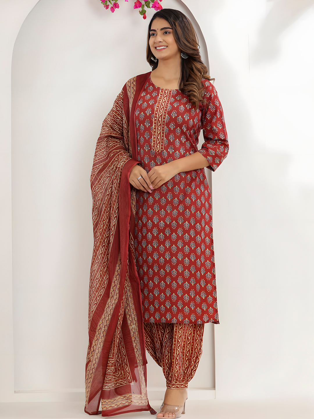 Printed Cotton Straight Kurta with pant & Dupatta