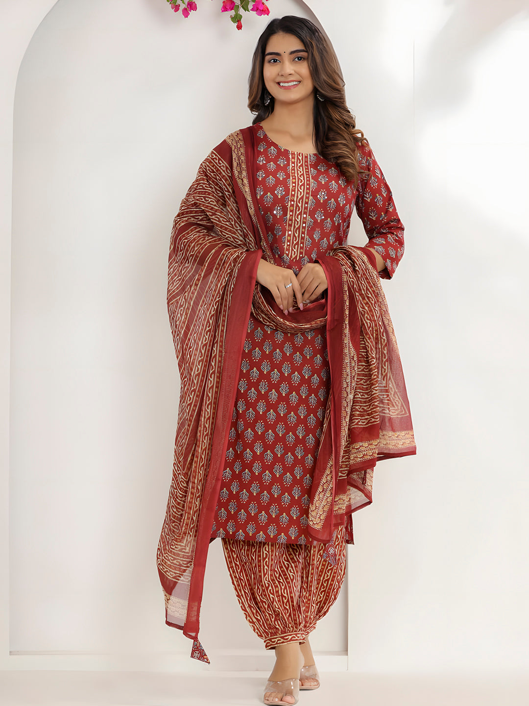 Printed Cotton Straight Kurta with pant & Dupatta