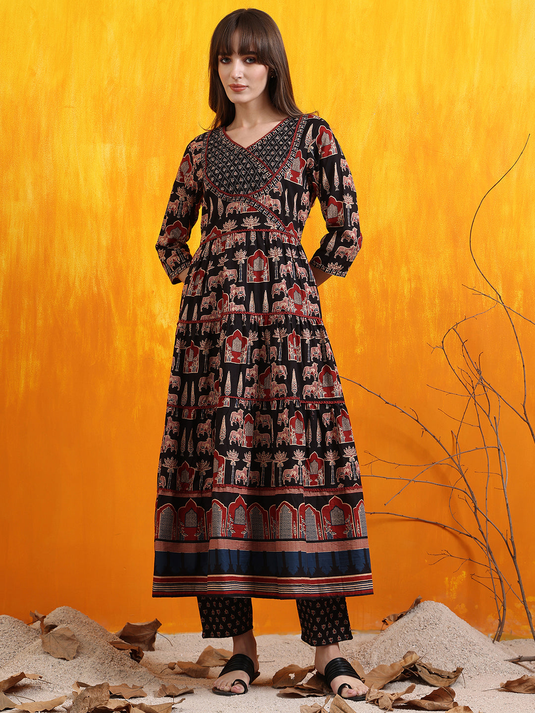 Printed Designer Neck flared anarkali kurta with pant & Dupatta