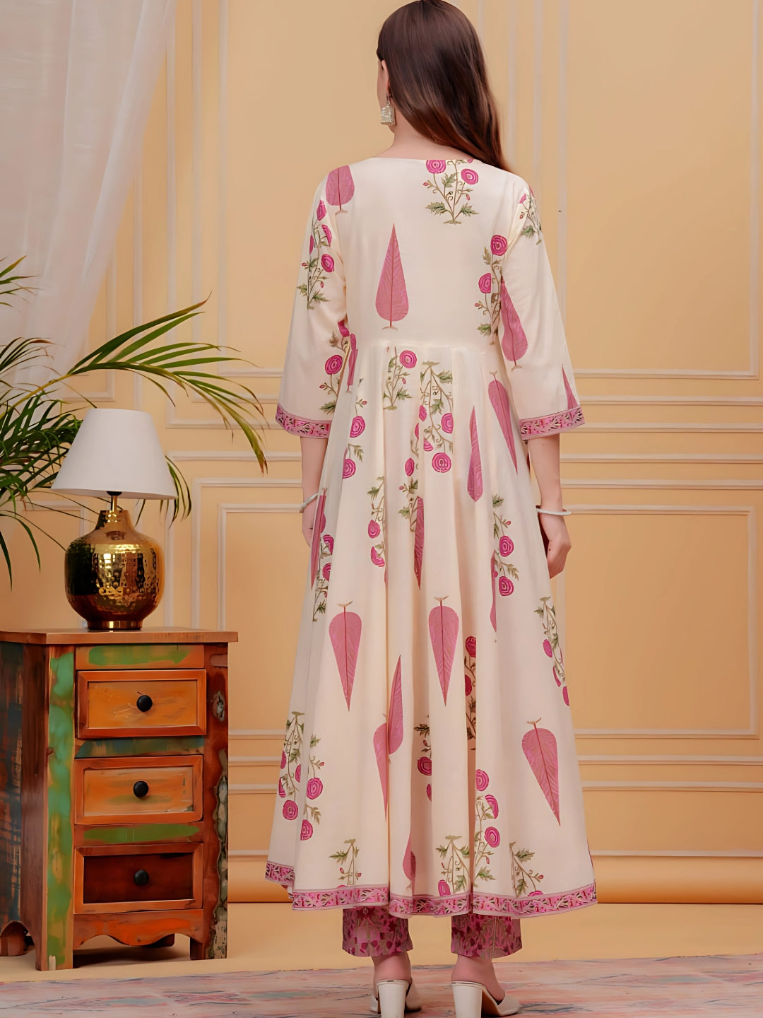 Printed Designer Neck flared anarkali kurta with pant & Dupatta