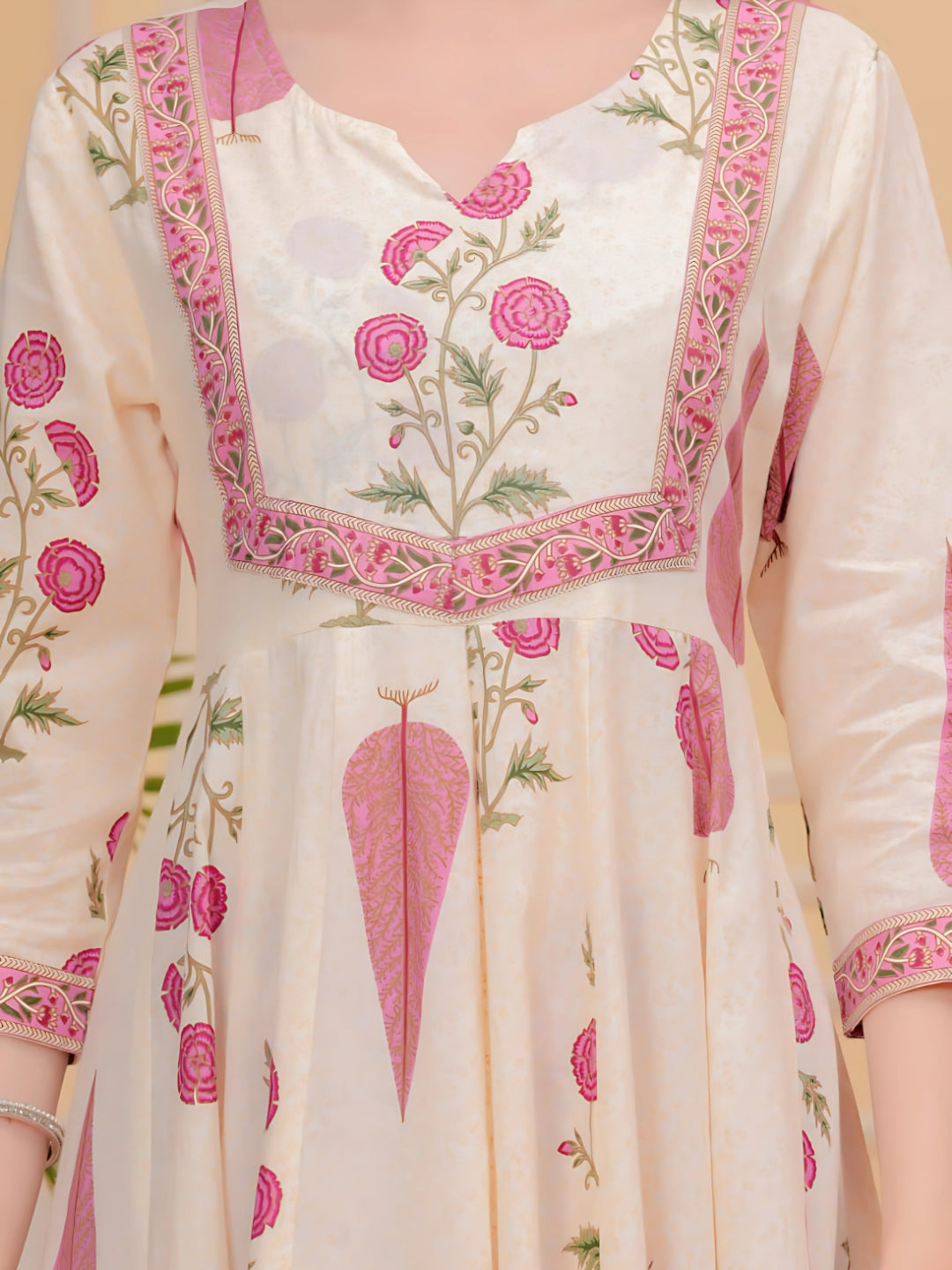 Printed Designer Neck flared anarkali kurta with pant & Dupatta