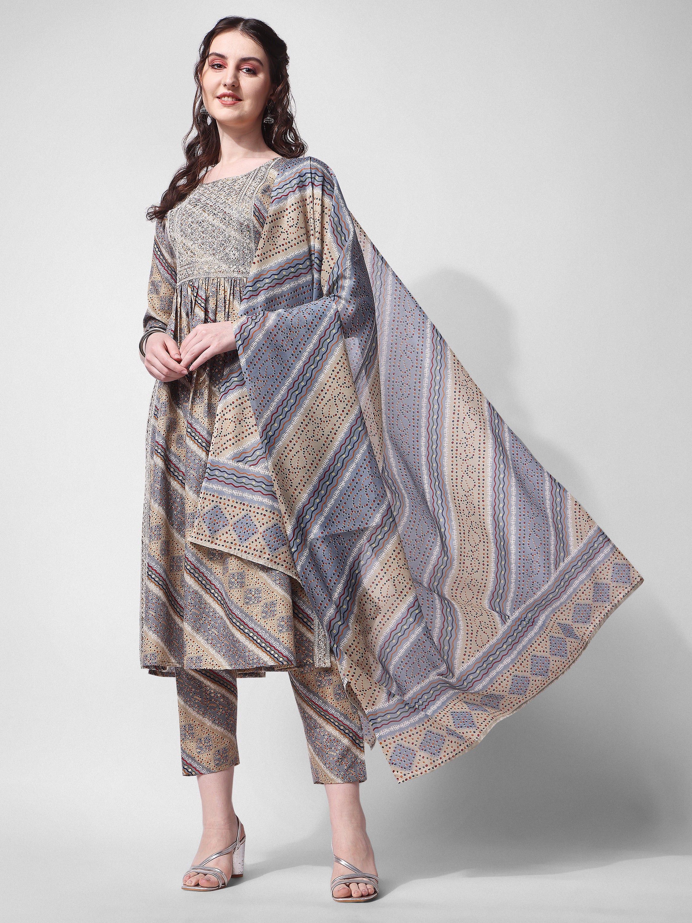 Nayra Cut Embroidered Kurta with Pant and Dupatta Set