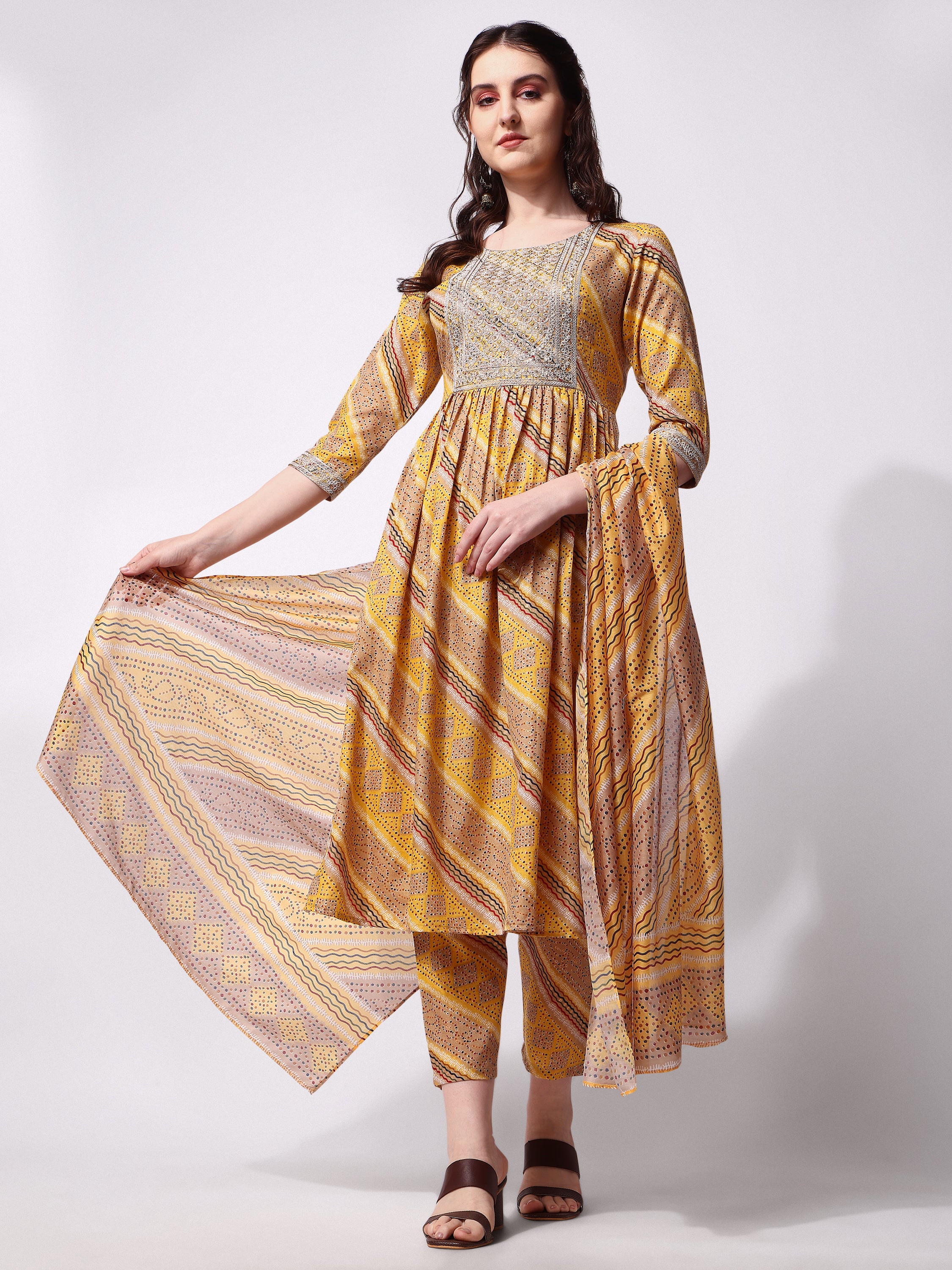 Nayra Cut Embroidered Kurta with Pant and Dupatta Set