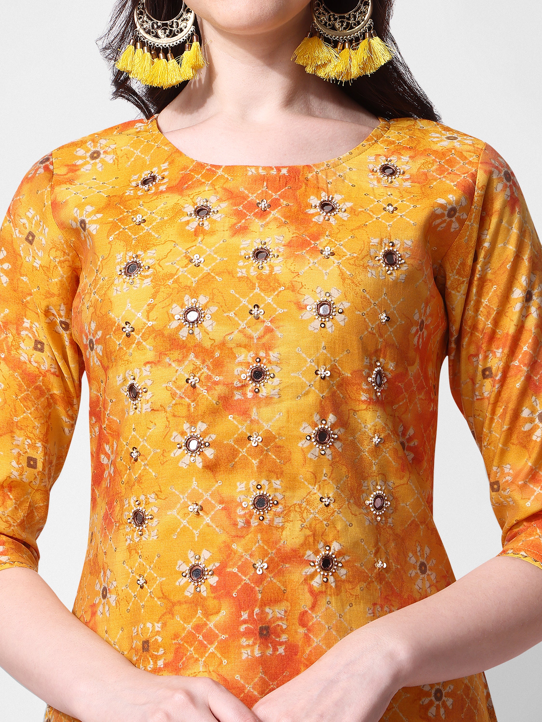 Printed & embroidered kurta with pant & dupatta set