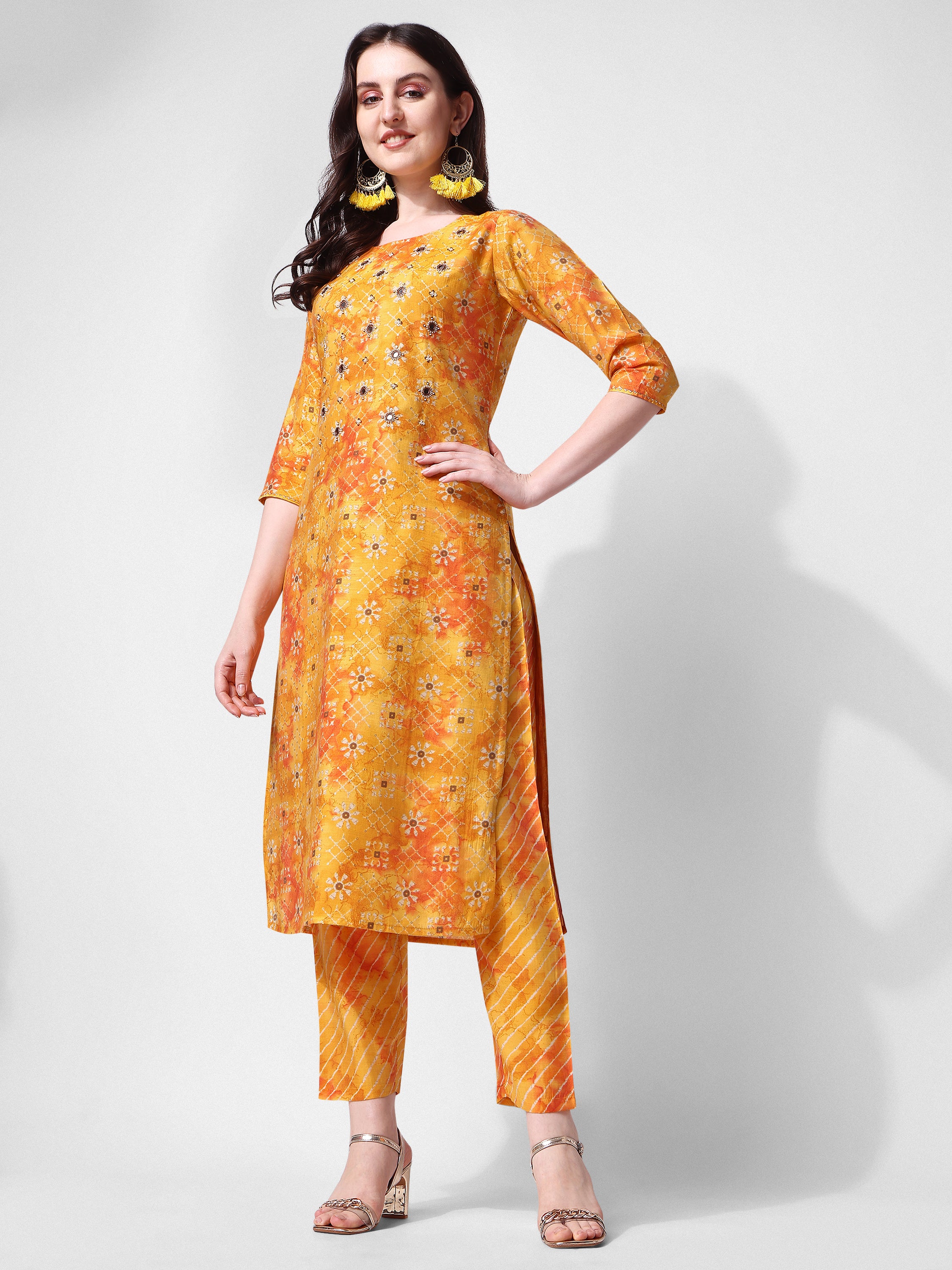 Printed & embroidered kurta with pant & dupatta set